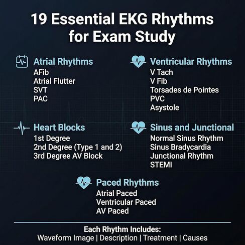 EKG Rhythm Interpretation Dual Sided for Nursing/Medical Students - Pocket ECG/EKG Cheat Card for Exam Study in Kuwait