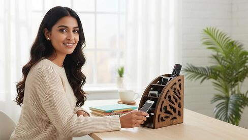 Handcrafted Rosewood Remote Control Holder Organizer Stand For Bedside Table Desk Recliner Couch For 5 Remotes Handy Space Saving Home Media Organizer Remote Caddy Rack For TV Housewarming Gift Idea in Saudi Arabia