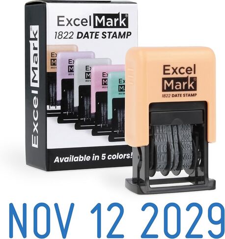 ExcelMark 1822 Self Inking Date Stamp – Perfect for Shipping, Receiving, Expiration and Due Dates (Black Ink, Violet Mount) in Kuwait