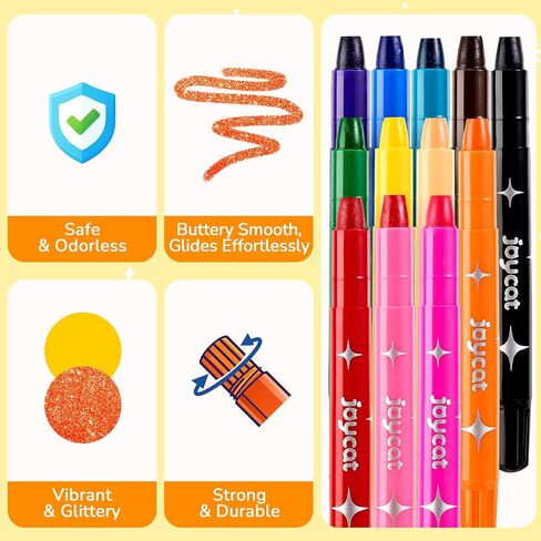 Joycat 12 Colors Glitter Twist Crayons for Kids, 3-in-1 Sparkling Watercolor Gel Crayons for Multi-Surface Painting on Glass, Mirror, Rock, Washable Twist-Up Art Supplies, Gift for Toddler, Boy & Girl in Kuwait