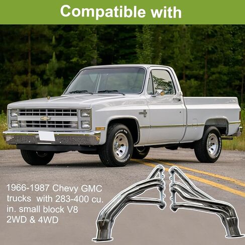 رؤوس أنبوبية طويلة لـ 1966-1987 Chevy GMC C10 C20 C30 K10 K20 K30 Blazer Suburban، كتلة صغيرة Chevy SBC V8 283 305 327 350 400 مجموعة رؤوس عادم من الفولاذ المقاوم للصدأ in Kuwait