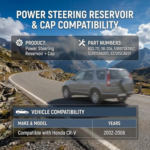 خزان توجيه كهربائي مع غطاء متوافق مع Honda CR-V 2002 2003 2004 2005 2006، مجموعة خزان سائل التوجيه المعزز، زجاجة سائل التوجيه البديلة المباشرة in Kuwait