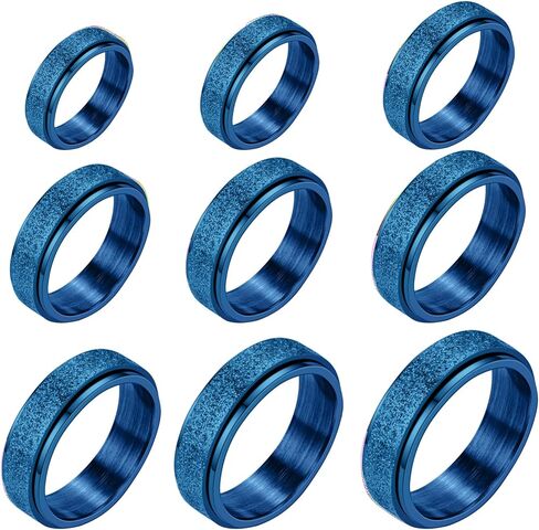 9-Pack Stainless Steel Fidget Rings for Adults, Men, Women | Anxiety Relief Spinner Rings Set | Stress-Relieving EDC Gear with Ultra-Smooth Rotation | Hypoallergenic/Stackable in Kuwait