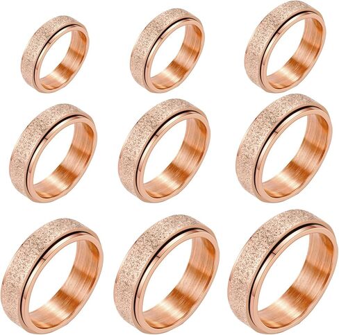 9-Pack Stainless Steel Fidget Rings for Adults, Men, Women | Anxiety Relief Spinner Rings Set | Stress-Relieving EDC Gear with Ultra-Smooth Rotation | Hypoallergenic/Stackable in Saudi Arabia