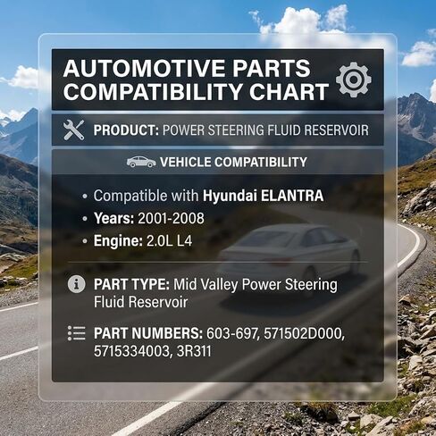 Mid Valley Power Steering Fluid Reservoir Tank Compatible with Hyundai Elantra 2.0L L4 2001 2002 2003 2004 2005 2006 2007 2008 Steering Hydraulic Fluid Reservoir Replacements in Kuwait