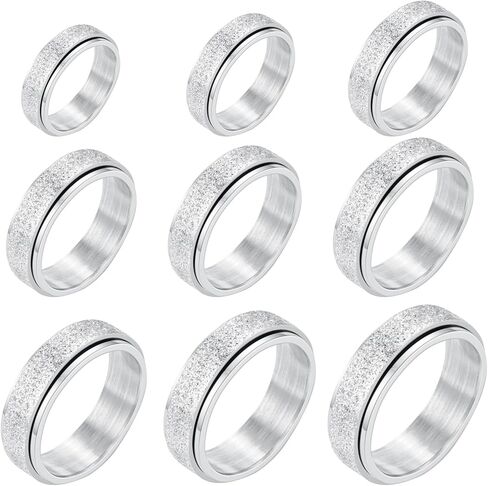 9-Pack Stainless Steel Fidget Rings for Adults, Men, Women | Anxiety Relief Spinner Rings Set | Stress-Relieving EDC Gear with Ultra-Smooth Rotation | Hypoallergenic/Stackable in Saudi Arabia
