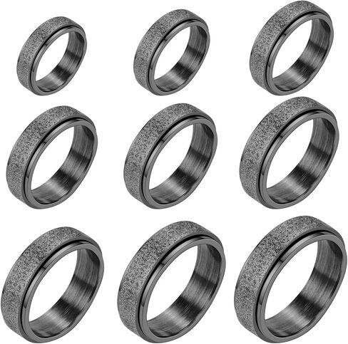 9-Pack Stainless Steel Fidget Rings for Adults, Men, Women | Anxiety Relief Spinner Rings Set | Stress-Relieving EDC Gear with Ultra-Smooth Rotation | Hypoallergenic/Stackable in Saudi Arabia