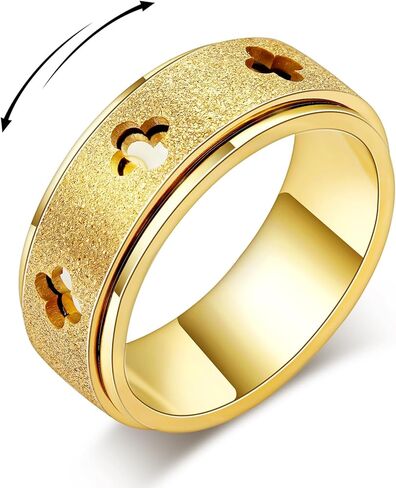 Anxiety Spinner Ring for Women - Stainless Steel Fidget Spinner Ring, 8mm Band Thumb Roating Rings for Stress Relief for Adults Ring Size 6 7 8 9 10 in Kuwait