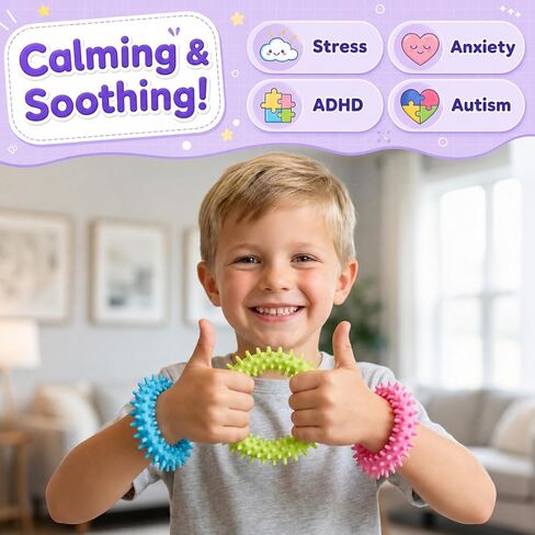 Mr. Pen- Spiky Sensory Ring Bracelets, 3 Pack, Rubber Sensory Bracelets, Stretchy Fidget Toys for Kids and Adults, Individuals with ADHD, Attention Disorder and Anxiety in Kuwait