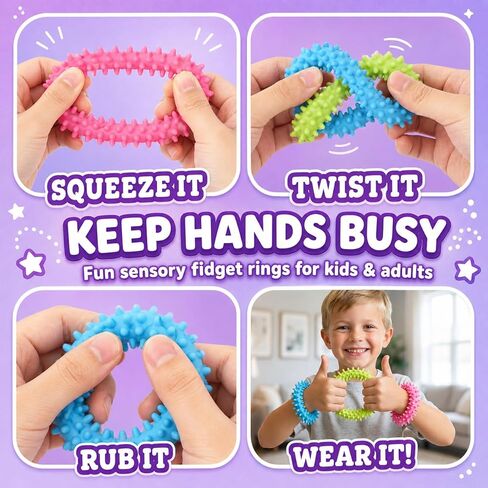 Mr. Pen- Spiky Sensory Ring Bracelets, 3 Pack, Rubber Sensory Bracelets, Stretchy Fidget Toys for Kids and Adults, Individuals with ADHD, Attention Disorder and Anxiety in Kuwait