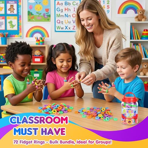 Fidget Rings Bulk with Container - 72 Pack Textured Fidget Spinner Rings for Kids, Quiet Sensory Toys for Classroom Prizes, Goodie Bags Stuffers for Party Favors in Kuwait