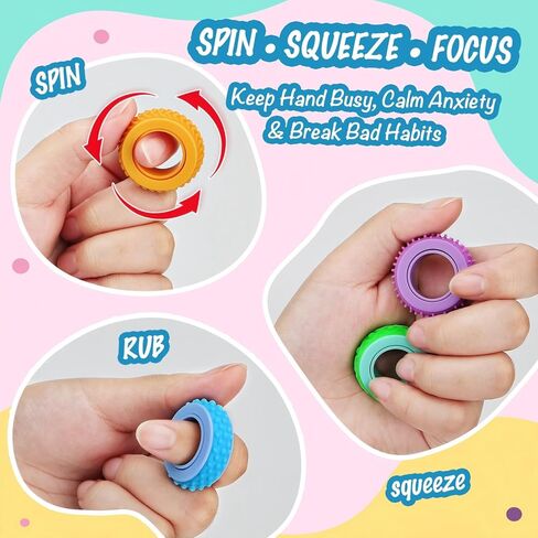 Fidget Rings Bulk with Container - 72 Pack Textured Fidget Spinner Rings for Kids, Quiet Sensory Toys for Classroom Prizes, Goodie Bags Stuffers for Party Favors in Kuwait