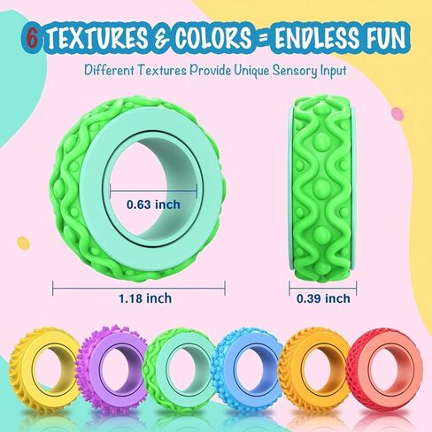Fidget Rings Bulk with Container - 72 Pack Textured Fidget Spinner Rings for Kids, Quiet Sensory Toys for Classroom Prizes, Goodie Bags Stuffers for Party Favors in Kuwait