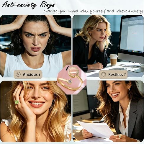 6Pcs Fidget Anxiety Rings for Women, Golden Adjustable Open Spinner Rings for Anxiety, Stress Relief Rotating Rings with Butterfly Sun Star Flower Four-Leaf Clover Designs, Fidget Jewelry for Women in Kuwait
