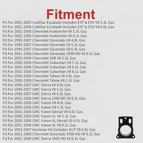 Throttle Body Spacer Fit for 2001-2006 Escalade / 2002-2006 Avalanche / 1999-2007 Silverado / 2003-2004 SSR / 2000-2006 Suburban / 2000-2006 Tahoe / 1999-2007 Sierra / 2000-2006 Yukon in Kuwait
