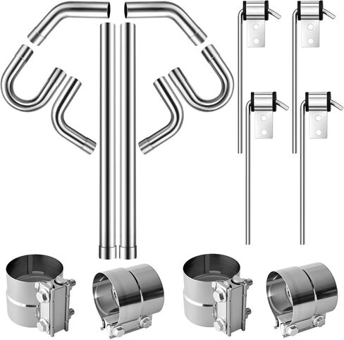 مجموعة نظام العادم Lounsweer 16 قطعة مقاس 2.5 بوصة متضمنة 8 قطع 2.5 بوصة من الفولاذ الطري 16ga Mandrel Bend Tubing Pipe، 4 عبوات 10 قضبان شماعات عادم شديدة التحمل و4 قطع 2.5 بوصة مشبك شريط عادم in Kuwait