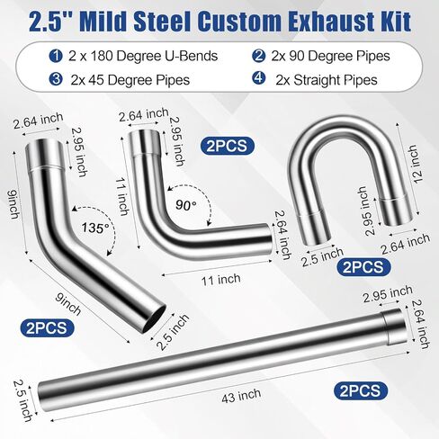 مجموعة نظام العادم Lounsweer 16 قطعة مقاس 2.5 بوصة متضمنة 8 قطع 2.5 بوصة من الفولاذ الطري 16ga Mandrel Bend Tubing Pipe، 4 عبوات 10 قضبان شماعات عادم شديدة التحمل و4 قطع 2.5 بوصة مشبك شريط عادم in Kuwait