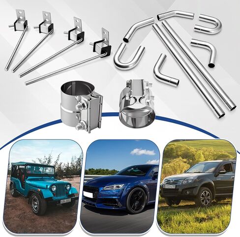 مجموعة نظام العادم Lounsweer 16 قطعة مقاس 2.5 بوصة متضمنة 8 قطع 2.5 بوصة من الفولاذ الطري 16ga Mandrel Bend Tubing Pipe، 4 عبوات 10 قضبان شماعات عادم شديدة التحمل و4 قطع 2.5 بوصة مشبك شريط عادم in Kuwait