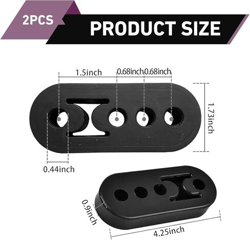2PCS Exhaust Hangers, Rubber Muffler Hanger with 4 Holes Adjustable Insulator Bushing, Universal Exhaust System Mount Bracket for Car Truck SUV(Black) in Kuwait