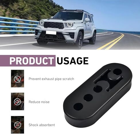 2PCS Exhaust Hangers, Rubber Muffler Hanger with 4 Holes Adjustable Insulator Bushing, Universal Exhaust System Mount Bracket for Car Truck SUV(Black) in Kuwait