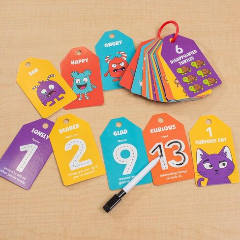 Open The Joy Dry Erase Number & Emotion Flash Cards for Kids – 123 Counting & Feelings Learning Set, Reusable Preschool Math & SEL Toys, Tracing & Writing Practice Ages 3+ in Kuwait