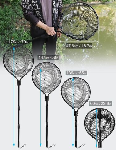 Hlotmeky Fishing Net Rubber Landing Net Large Fishing Nets for Saltwater Heavy Duty Big Fishing Net Kayak Folding Retractable Fishing Net Long Handle in Saudi Arabia