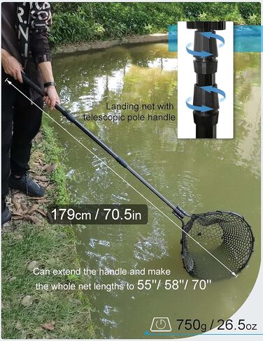 Hlotmeky Fishing Net Rubber Landing Net Large Fishing Nets for Saltwater Heavy Duty Big Fishing Net Kayak Folding Retractable Fishing Net Long Handle in Saudi Arabia