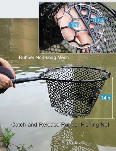 Hlotmeky Fishing Net Rubber Landing Net Large Fishing Nets for Saltwater Heavy Duty Big Fishing Net Kayak Folding Retractable Fishing Net Long Handle in Saudi Arabia