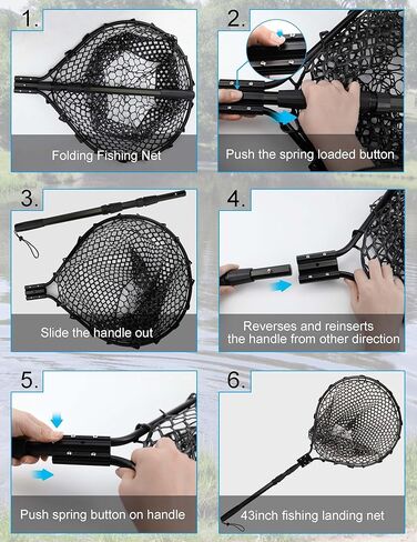 Hlotmeky Fishing Net Rubber Landing Net Large Fishing Nets for Saltwater Heavy Duty Big Fishing Net Kayak Folding Retractable Fishing Net Long Handle in Saudi Arabia