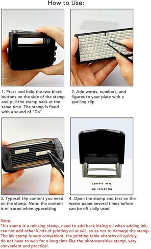 Self Inking Stamp Kit, Custom Personalized Stamp, Black Ink with 1.5x0.55in Imprint Size, Quick Drying, Ideal for Date & Numbers in Kuwait