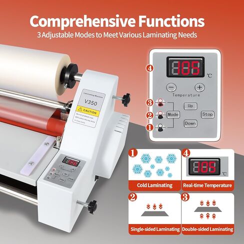 V350 Cold Hot Roll Laminator,350mm Laminating Machine,Single & Double Sided Thermal Laminator for Paper Card PVC Foil,Etc.,Digital Display & Temperature Control for Home Commercial Office School,700W in Kuwait