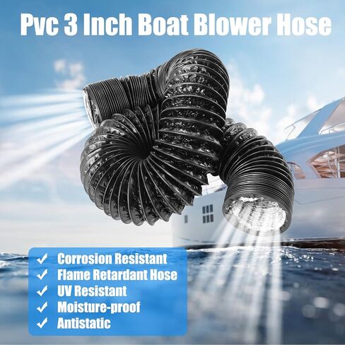 3 Inch Boat Blower Hose - Marine Exhaust Hose Replacement for Boat Venting, Flexible Engine Vent Duct Marine Air Hose for Ventilation System(1 Pack, Black) in Kuwait