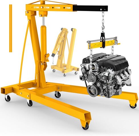 7000 LBS Engine Hoist with Leveler, 3 Ton Heavy Duty Alloy Steel Folding Cherry Picker Engine Hoist, 9 Ton Hydraulic Pump Engine Shop Crane Hoist Lift with 6 Casters, Engine Crane for Auto Repair in Kuwait