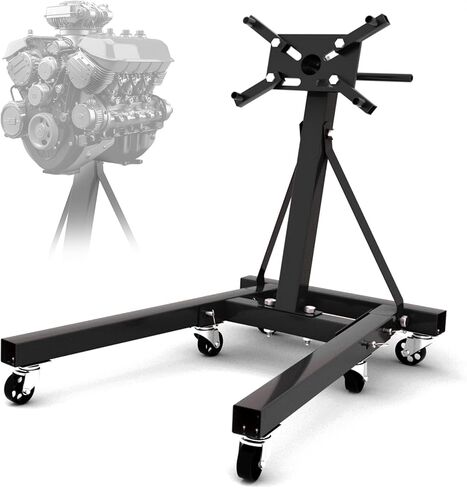 Heavy Duty Foldable Engine Stand 2000LBS Capacity, 360 Degree Rotating Head and Adjustable Arms for Auto Repair, Vehicle Maintenance, 6-Universal Casters, Black in Kuwait