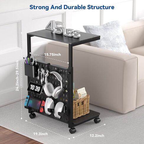 Computer Tower Stand with Pegboard Organizer, Height Adjustable 2-Tier PC Tower Shelf for Floor with Accessories, CPU Holder Cart with Locking Wheels for Most PC Gaming Home Office, 24.2-29.5" in Kuwait
