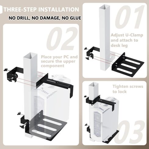 Under Desk PC Mount，No-Drill PC Holder for Standing Desk，Width Adjustable Under Desk Computer Mount with Extra Protective Arms，Holds Up to 44lbs with Anti-Slip Mat Design for Home and Office in Kuwait