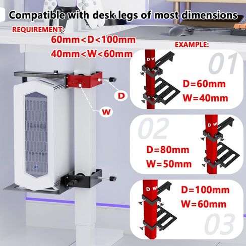 Under Desk PC Mount，No-Drill PC Holder for Standing Desk，Width Adjustable Under Desk Computer Mount with Extra Protective Arms，Holds Up to 44lbs with Anti-Slip Mat Design for Home and Office in Kuwait