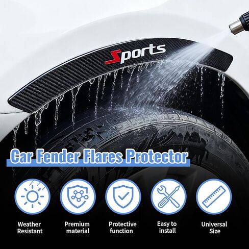 4pcs Car Wheel Eyebrow Stickers, Carbon Fiber Pattern Fender Flare Edge Trim Protector Anti-Collision Rubber Strips, for Car SUV Truck (Black) in Kuwait