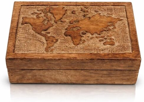 Great Birthday Gift Ideas Handmade Decorative World Map Wooden Jewelry Box Treasure Box Jewelry Organizer Keepsake Box Treasure Chest Trinket Holder Lock Box Watch Box (Natural Finish) in Saudi Arabia