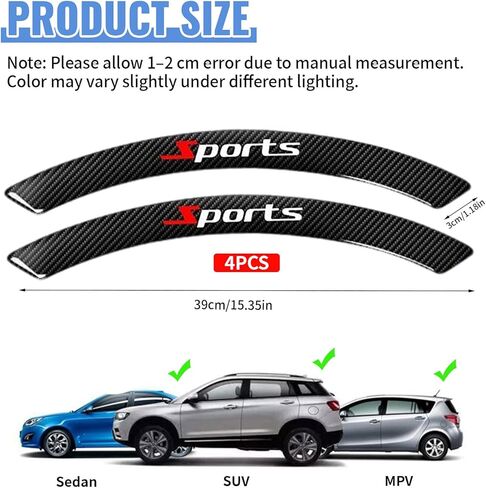 4pcs Car Wheel Eyebrow Stickers, Carbon Fiber Pattern Fender Flare Edge Trim Protector Anti-Collision Rubber Strips, for Car SUV Truck (Black) in Kuwait