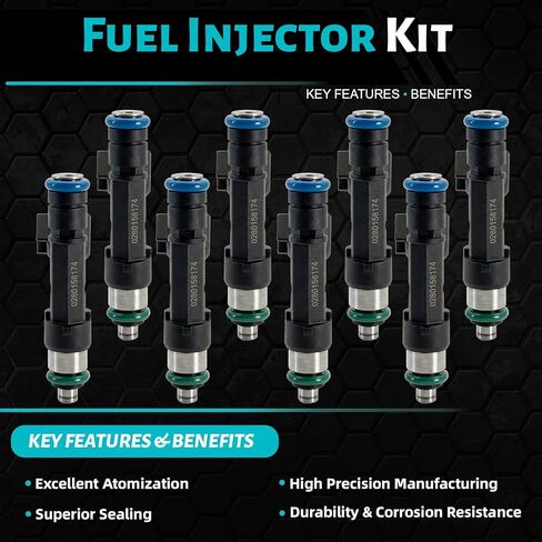 YVZ 8PCS 4-Hole Fuel Injectors Kit, OE Replacement Fuel Injectors Compatible with Ford F150 2009-2010, Expedition 2009-2014, Lincoln Navigator 2009-2014 5.4L V8, Replace# 0280158174 9L3Z9F593B FJ1003 in Kuwait
