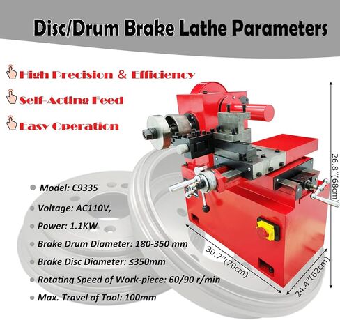 Brake Disc Drum Lathe φ180-350mm Automobile Brake Hub Plate Repair Machine Car Brakes Cutting Lathe Disc/Drum Brake Lathe for Car Brake Drum Brake Disc Repair 110V 1100W in Kuwait
