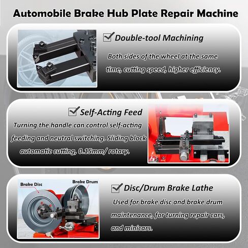 Brake Disc Drum Lathe φ180-350mm Automobile Brake Hub Plate Repair Machine Car Brakes Cutting Lathe Disc/Drum Brake Lathe for Car Brake Drum Brake Disc Repair 110V 1100W in Kuwait
