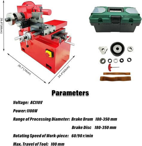 Brake Drum/Disc Lathe - 110V 1.1KW Automobile Brake Disc Repair Machine for Small Car's Brake Drum and Brake Disc, 180-350mm Processing Diameter Brake Disc and Drum Skimming Lathe Grinder in Kuwait