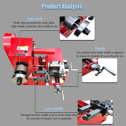 Brake Drum/Disc Lathe - 110V 1.1KW Automobile Brake Disc Repair Machine for Small Car's Brake Drum and Brake Disc, 180-350mm Processing Diameter Brake Disc and Drum Skimming Lathe Grinder in Kuwait