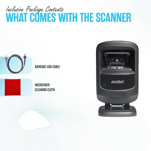 DS9208 Zebra رمز ماسح الباركود الرقمي بدون استخدام اليدين 1D/2D مع كابل USB وقطعة قماش تنظيف من الألياف الدقيقة - مسح ضوئي عالي الأداء، تصميم مضغوط، نطاق قياسي (متجدد) in Kuwait