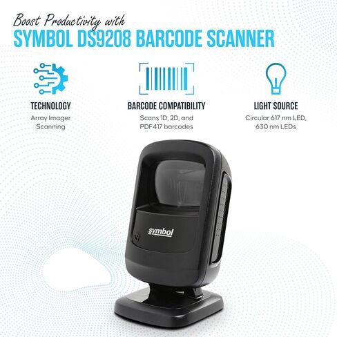 DS9208 Zebra رمز ماسح الباركود الرقمي بدون استخدام اليدين 1D/2D مع كابل USB وقطعة قماش تنظيف من الألياف الدقيقة - مسح ضوئي عالي الأداء، تصميم مضغوط، نطاق قياسي (متجدد) in Kuwait