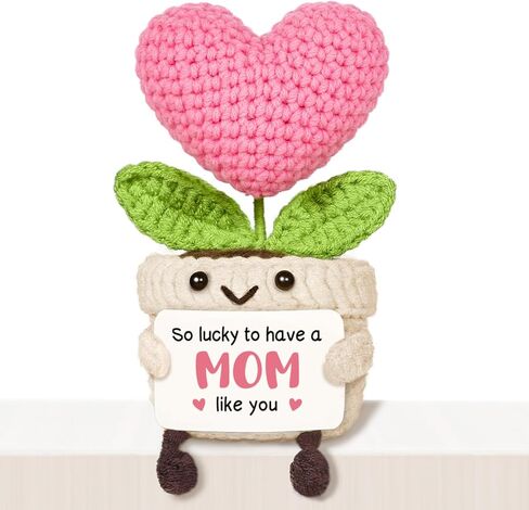 Grandma Gifts, Mothers Day Birthday Gift for Grandma from Granddaughter Grandson, Mini Handmade Emotional Positive Crochet Pink Heart Flower in Kuwait