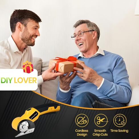 مقص كهربائي لاسلكي، قاطع صندوق كهربائي قابل لإعادة الشحن 4 فولت مع صندوق تخزين، شفرتان، كابل شحن USB، قاطع كرتون كهربائي للسجاد والنسيج والبلاستيك والكرتون (أصفر) in Kuwait