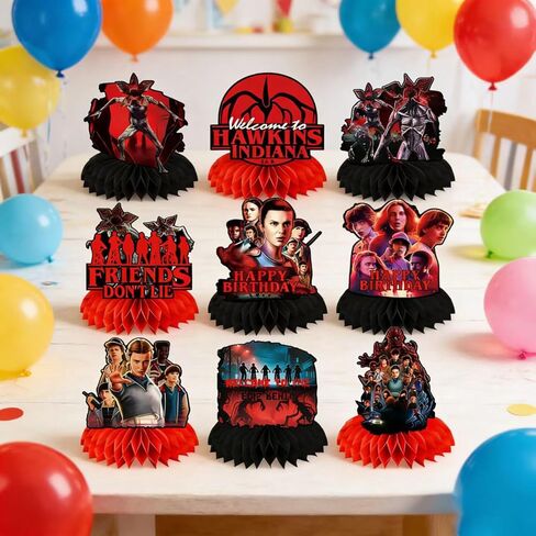 9Pcs Stranger Birthday Party Supplies, Honeycomb Centerpieces for Stranger Things Decorations, Double Sided Table Centerpieces in Kuwait